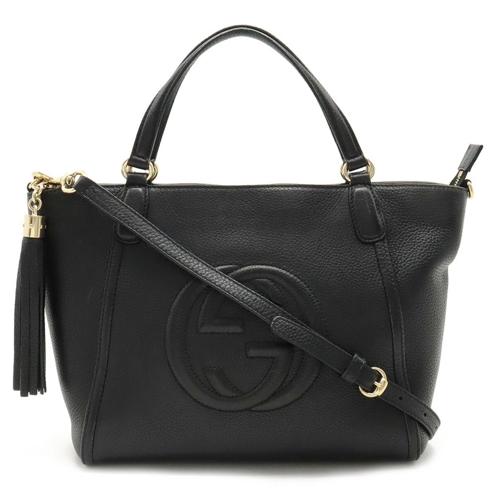Gucci Soho Interlocking GG Black Leather 2 Way Bag (Satchel and Crossbody)
